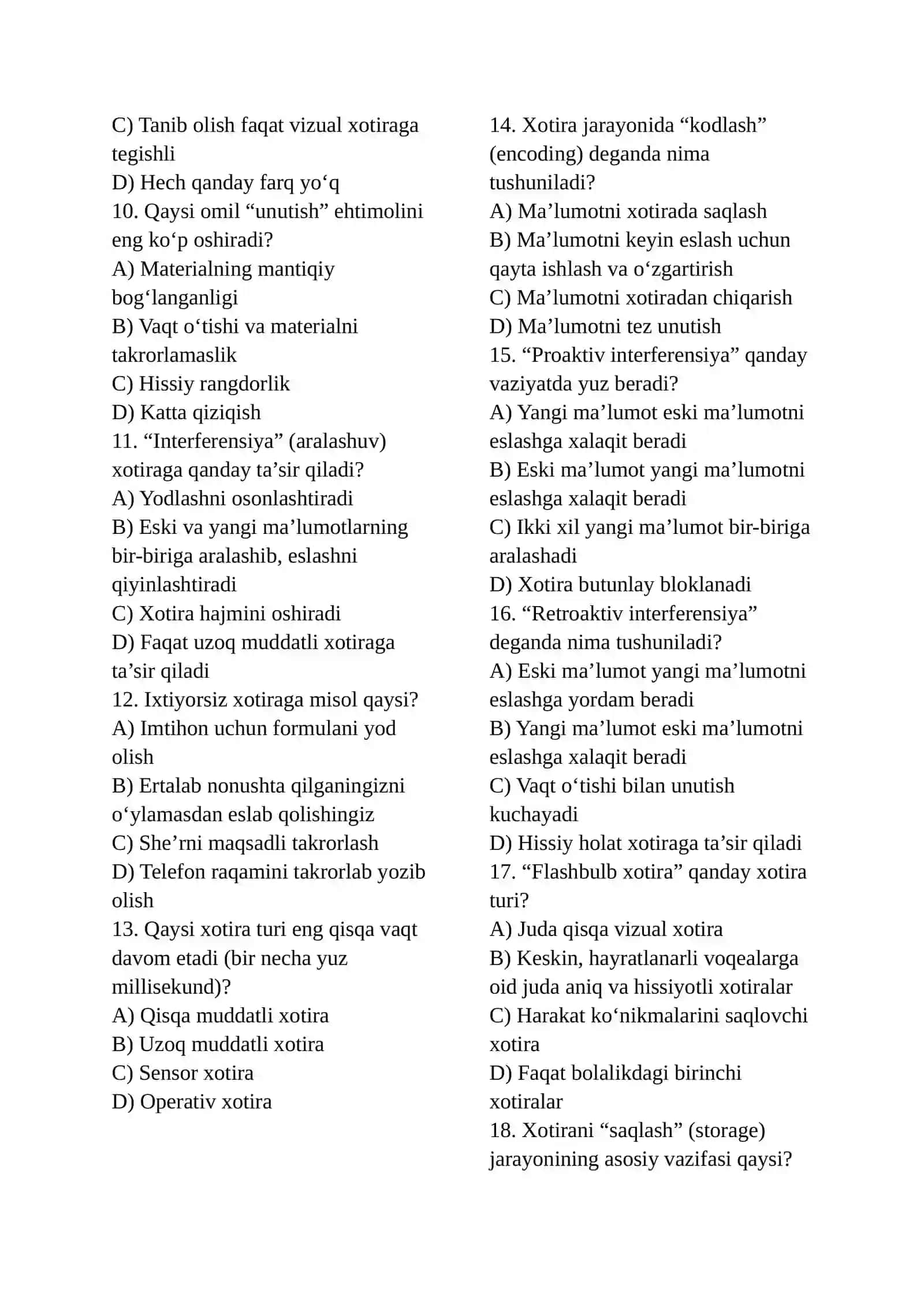 Xotira turlari va uning jarayonlari 2