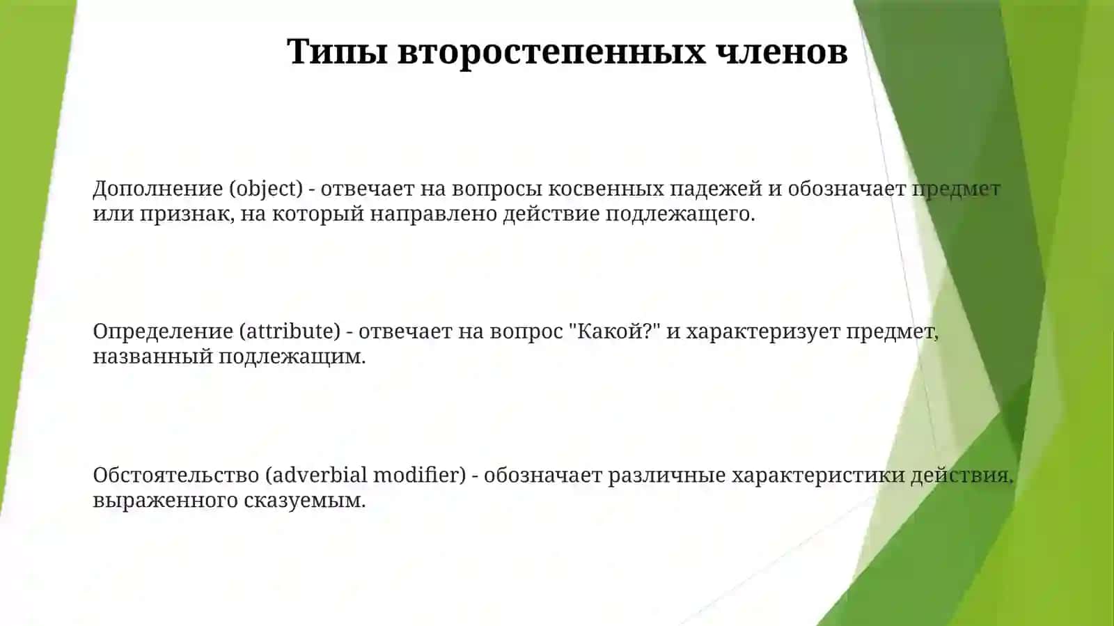 Второстепенные Членые Предложения:Дополненые 2