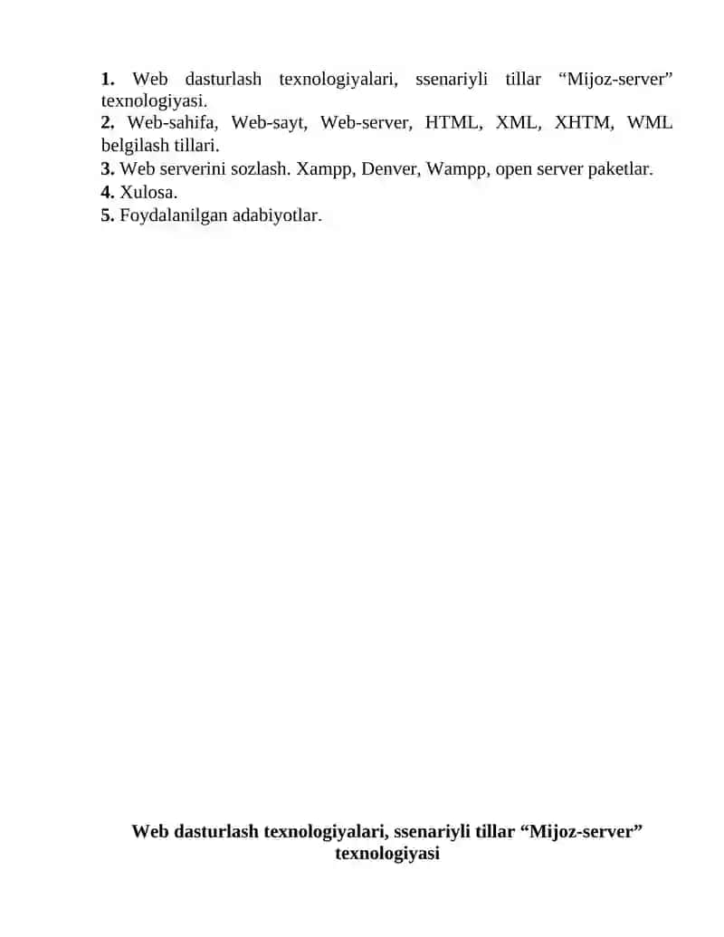 Web dasturlash texnologiyalari, ssenariyli tillar “Mijoz-server” texnologiyasi 2
