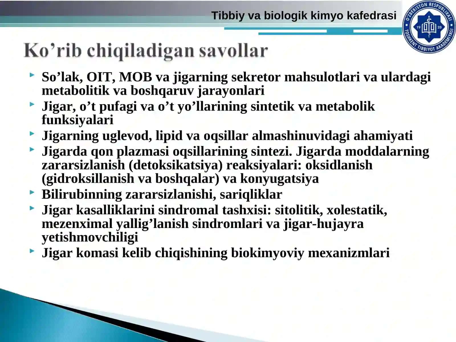 Tibbiy va biologik kimyo kafedrasi 2