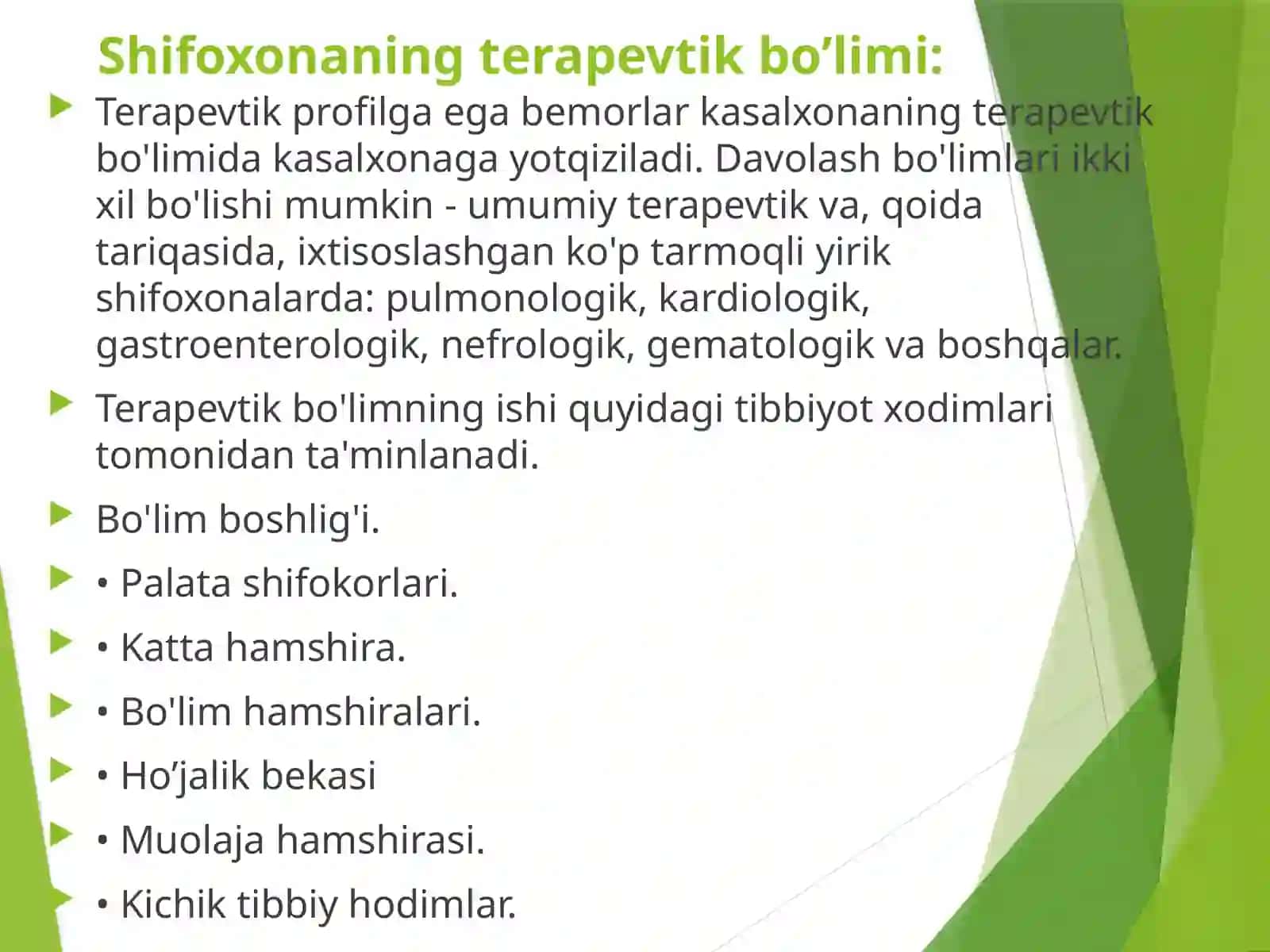 Kasalxonaning terapevtik bo'limi faoliyati 2