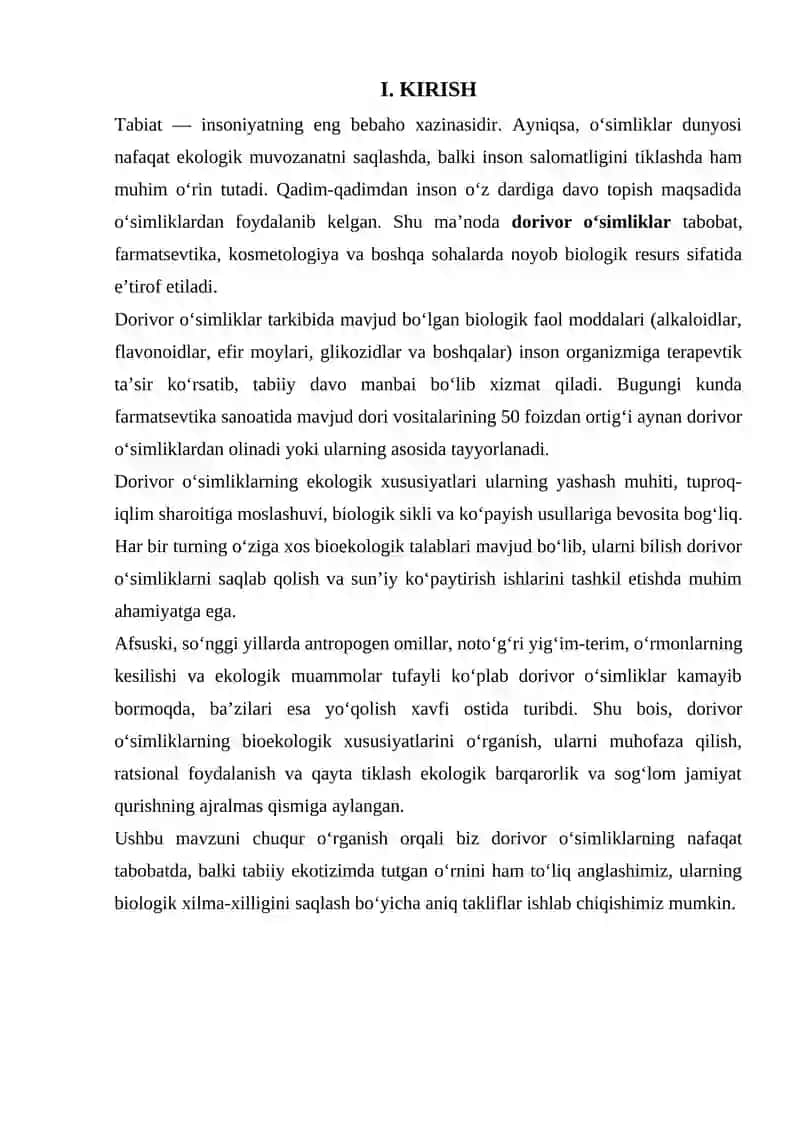 Dorivor O'simliklarning Bioekalogik Hususiyatlari 2