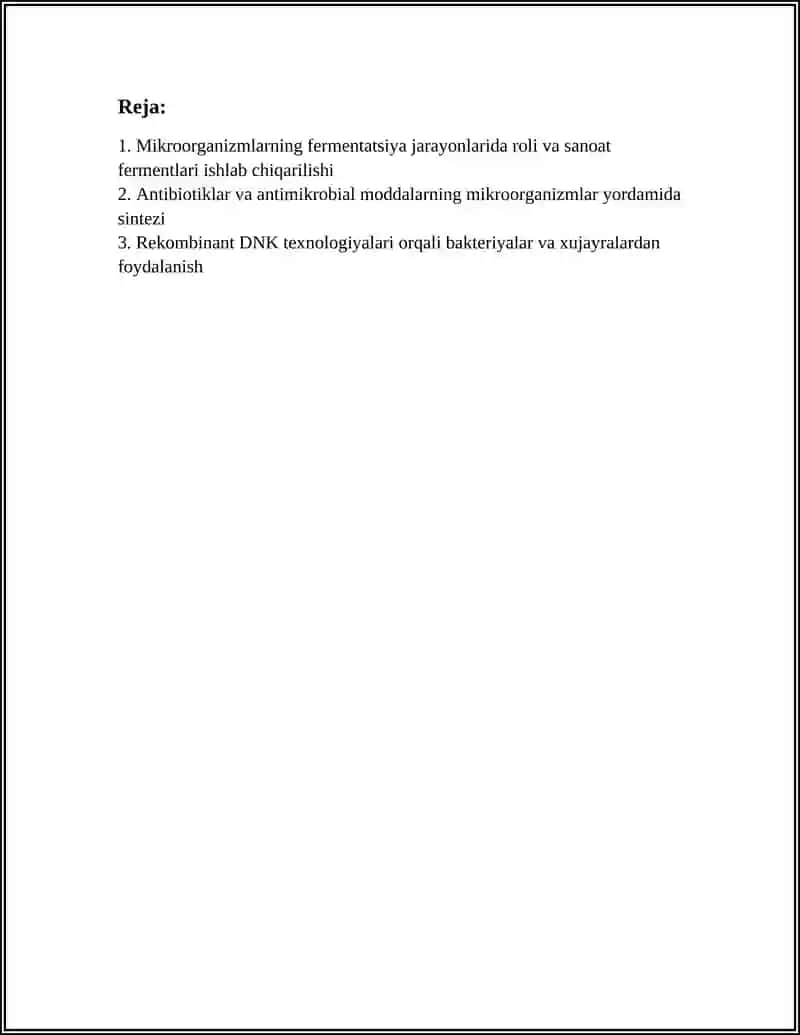 BIOTEXNOLOGIYADA MIKROORGANIZMLARDAN FOYDALANISH 2