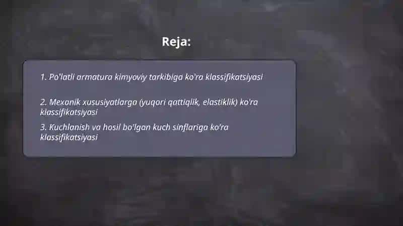 Po'latli armatura klassifikatsiyasi 2