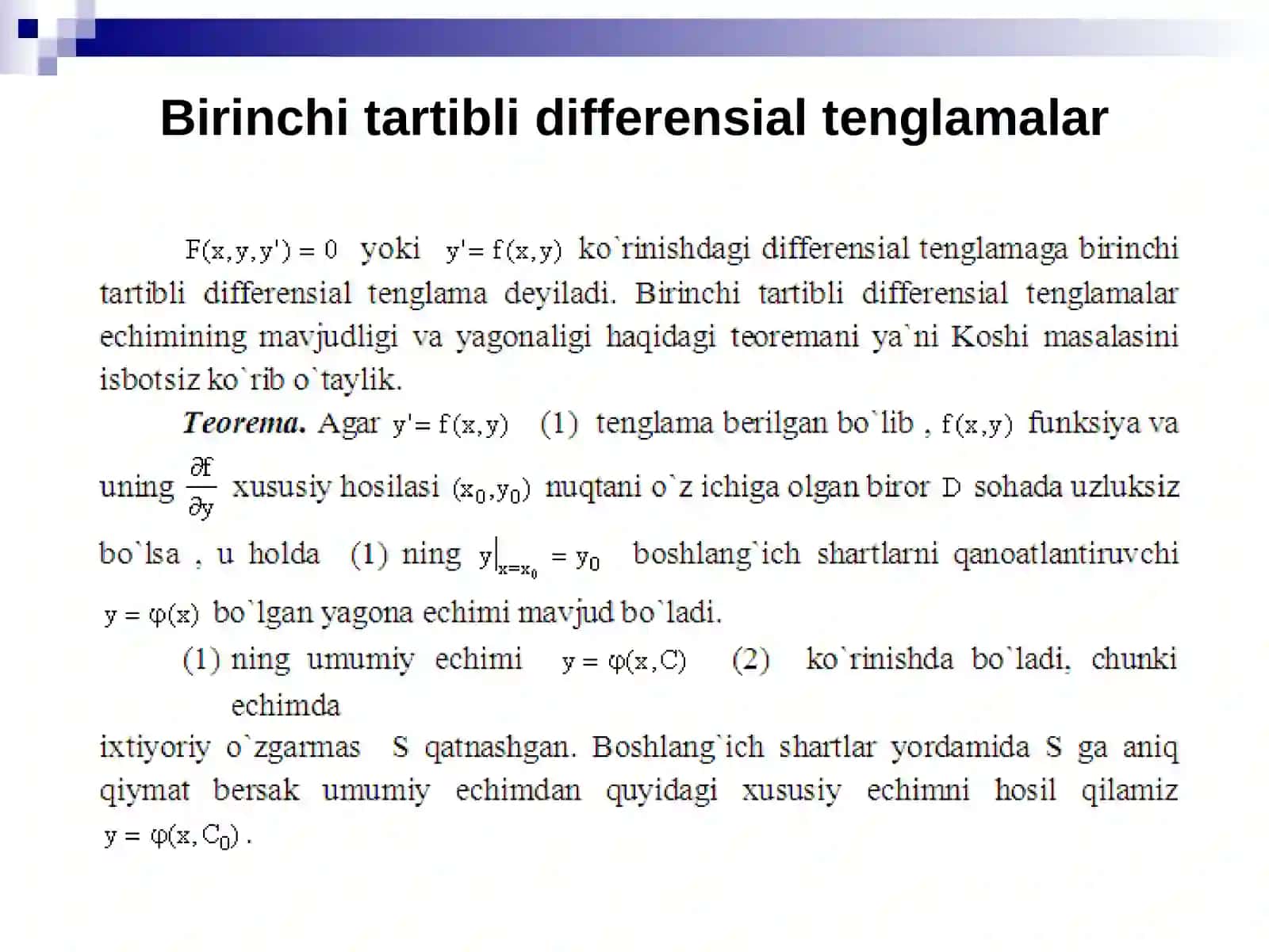 Birinchi tаrtibli diffеrеnsiаl tеnglаmаlаr 2