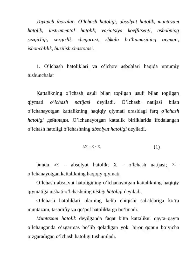 O’lchov vositalarining statik va dinamik tavsiflari 2