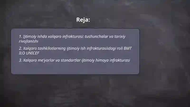 Ijtimoiy ishda xalqaro infrakturasi 2