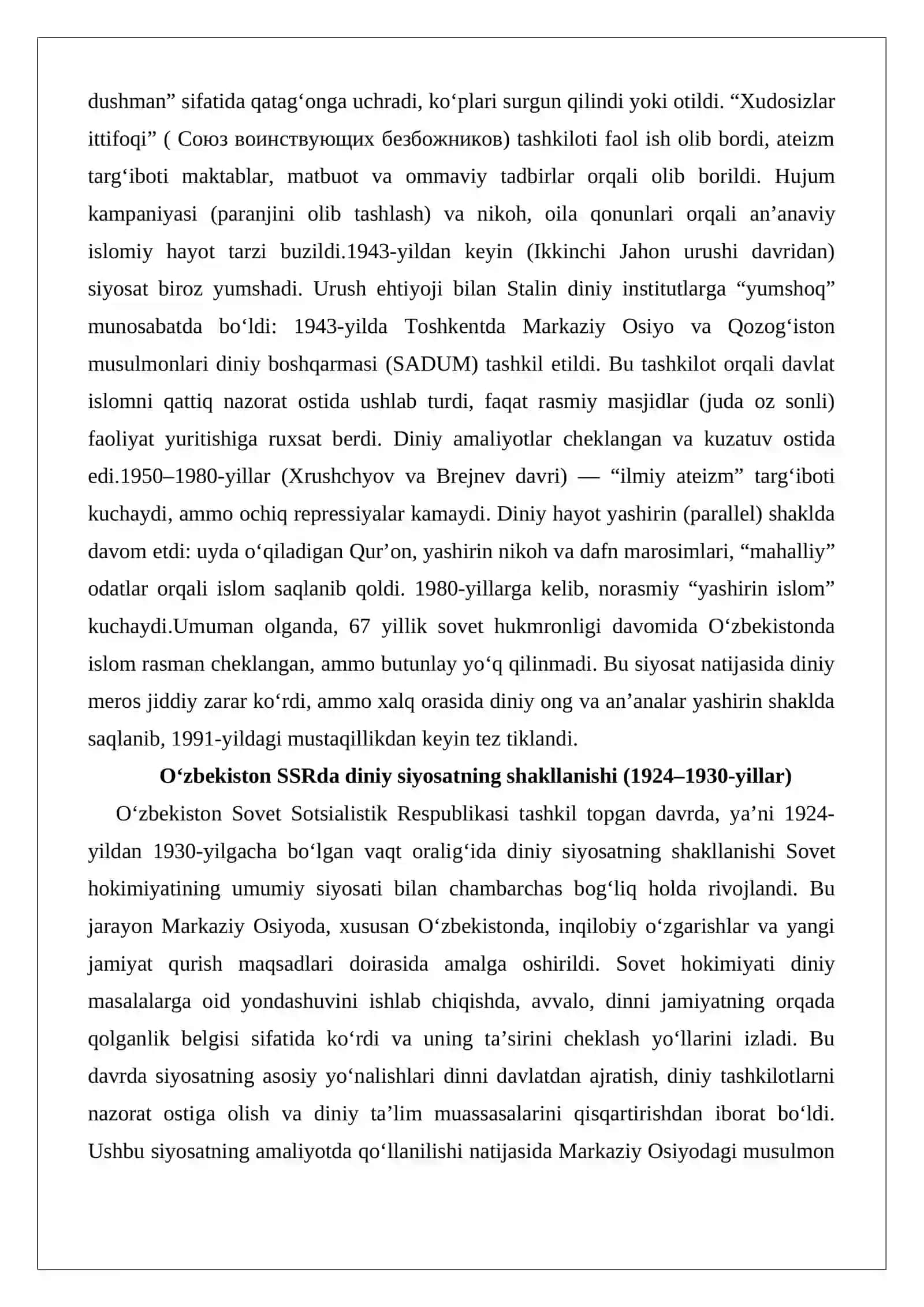 O‘zbekiston SSRda diniy siyosat (1924–1991-yillar) 2
