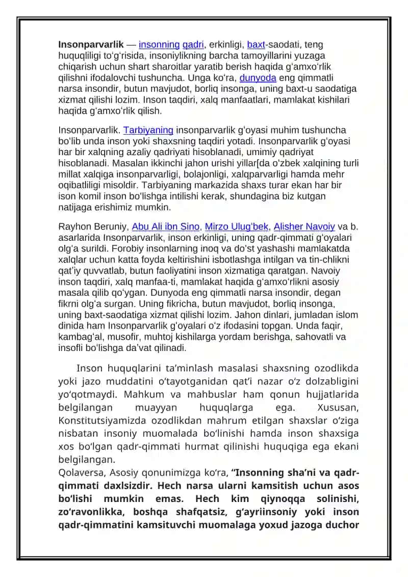 Insonparvarlik tamoyili Referat 2
