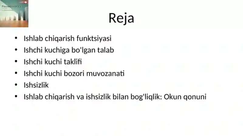 Unumdorlik, ishlab chiqarish va bandlik 2