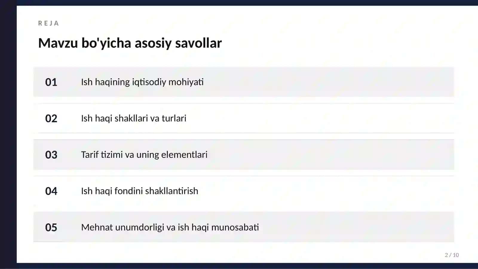 Ish haqi tizimi va haq to'lash shakllanishi 2