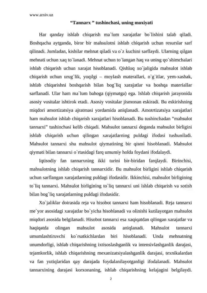 Tannarx tushinchasi, uning moxiyati 2