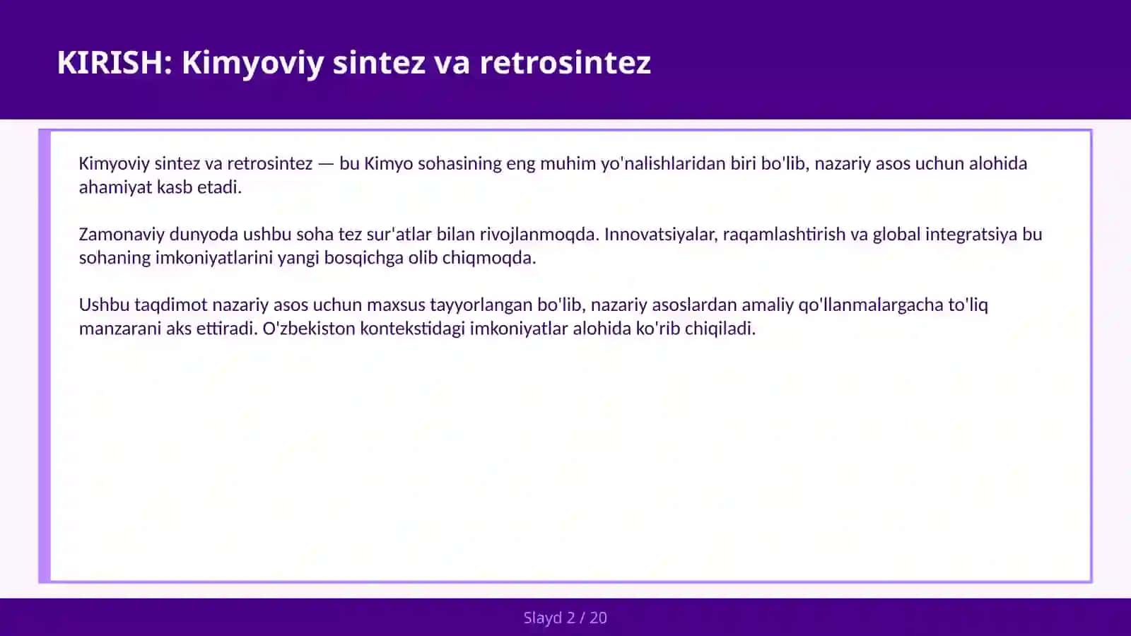 KIMYOVIY SINTEZ VA RETROSINTEZ 2