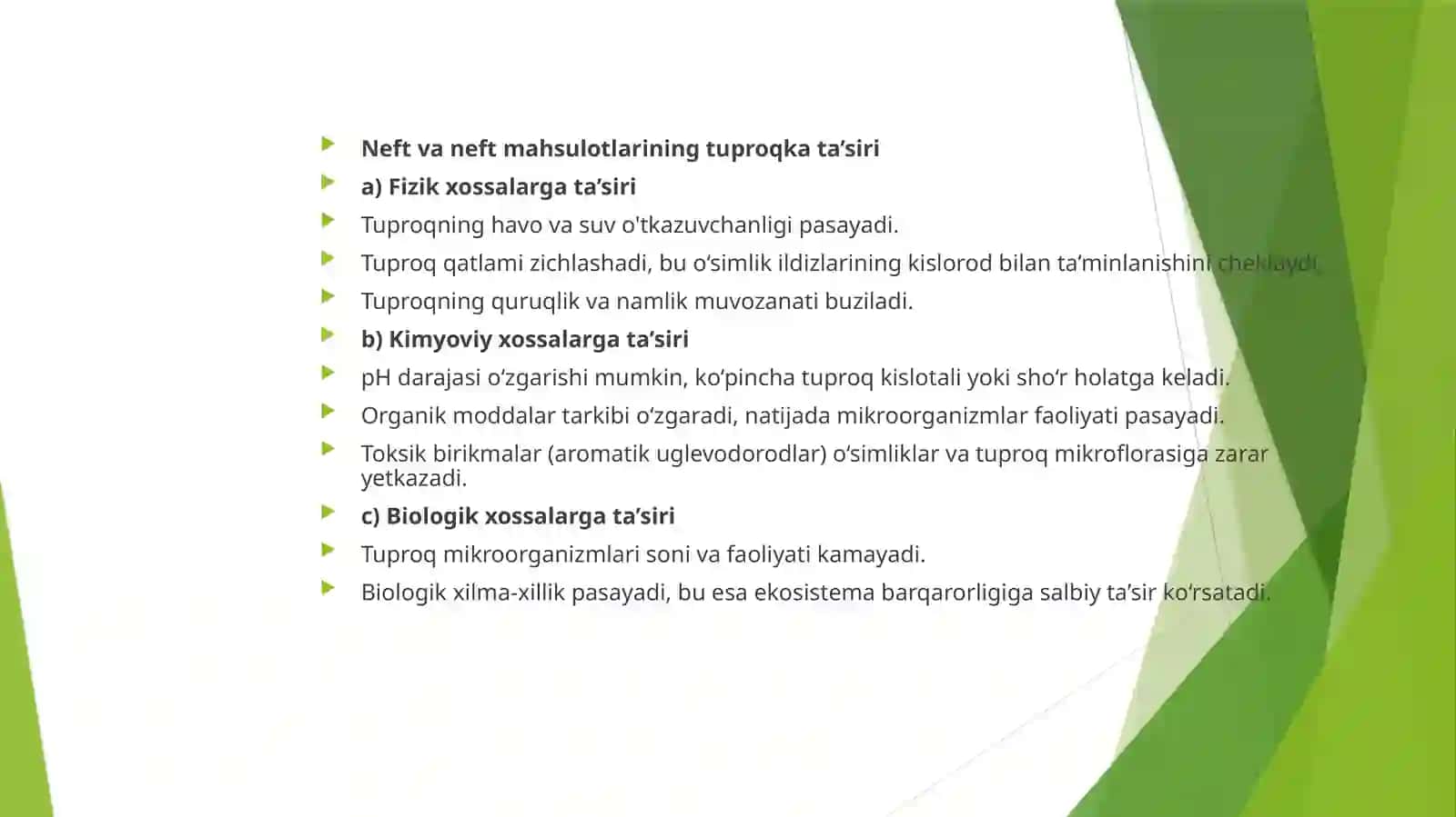NEFT VA NEFT MAHSULOTLARINING TUPROQ XOSSALARIGA TASIRI 2