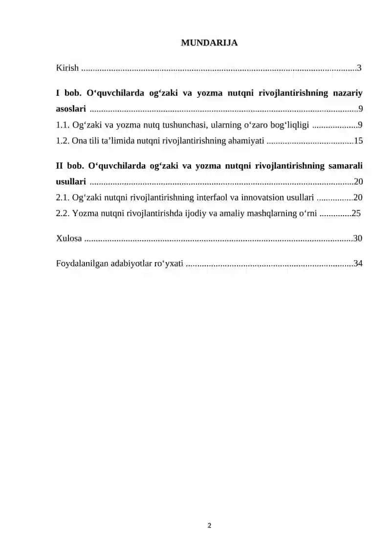 "Oʻquvchilarda oʻgʻzaki va yozma nutqni rivojlantirishning samarali usullari" 2