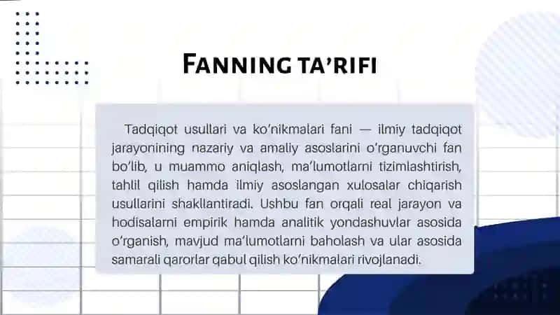 Tadqiqot usullari faniga kirish 2
