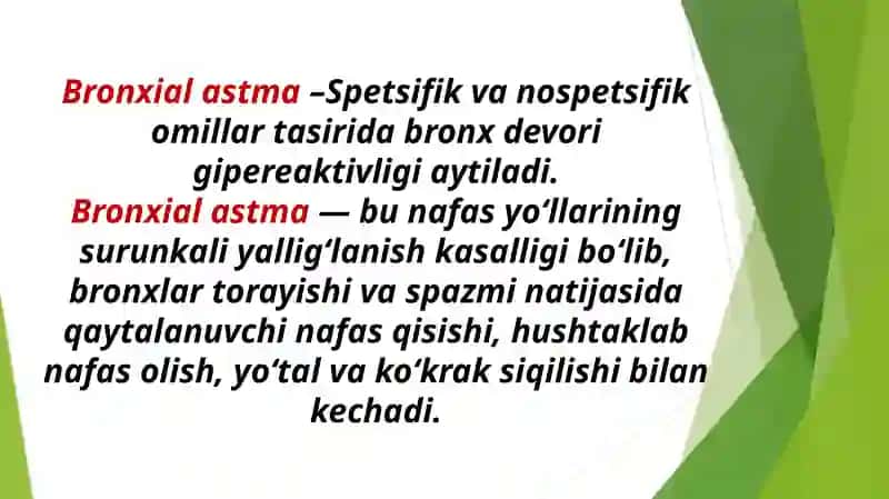 BRONXIAL ASTMA tasnifi, etiologiyasi, patogenezi va davolash 2