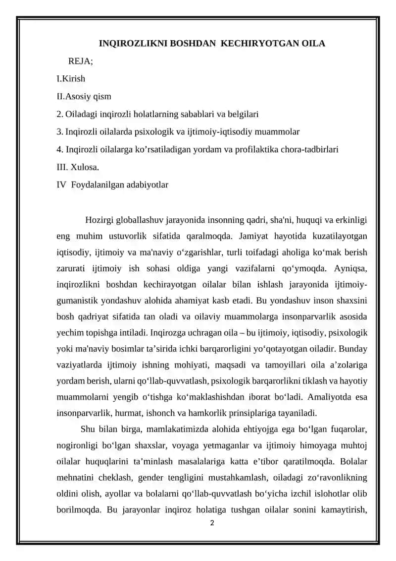 Inqirozlikni boshdan  kechiryotgan oila 2