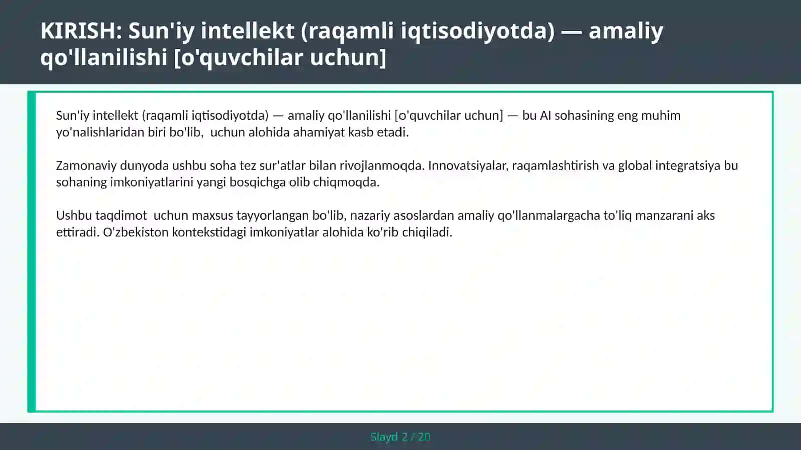 Sun'iy intellekt (raqamli iqtisodiyotda) — amaliy qo'llanilishi [o'quvchilar uchun] 2