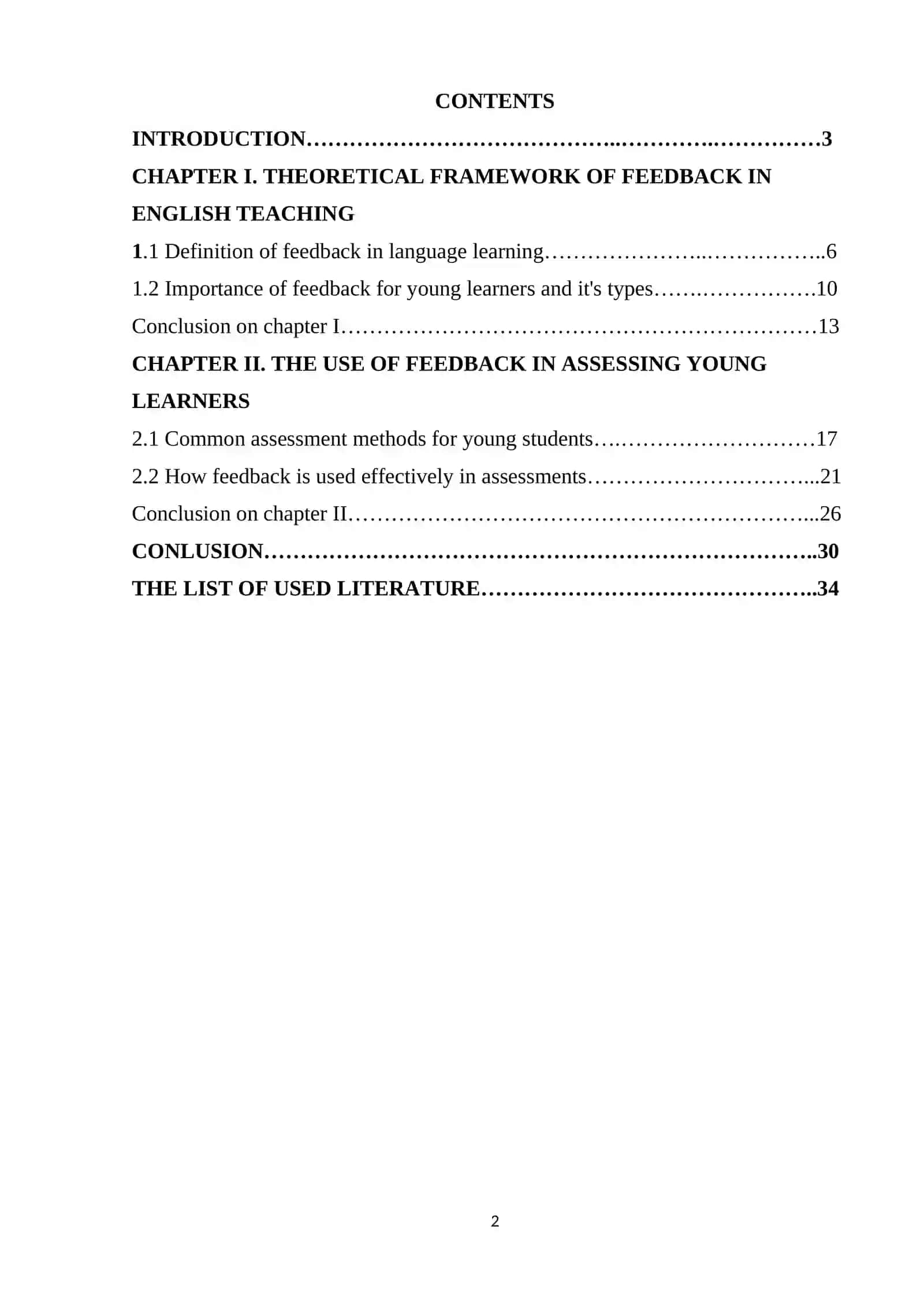 COURSE WORK THEME: THE ROLE OF FEEDBACK IN THE ASSESSMENT OF YOUNG ENGLISH LANGUAGE STUDENTS 2
