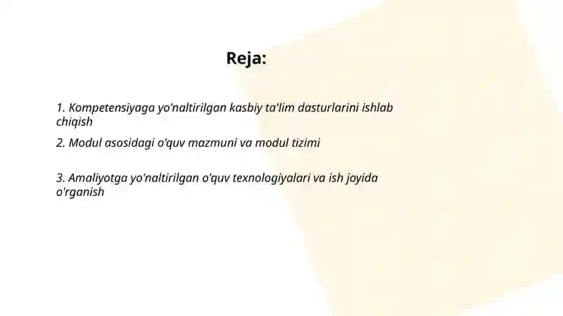 kasbiy ta'lim texnologiyalari va mazmulari. 2