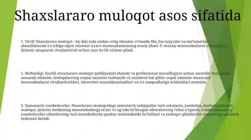 Shaxslararo Munosabatlarni OʻRganishga Zamonaviy Yondashuv 2
