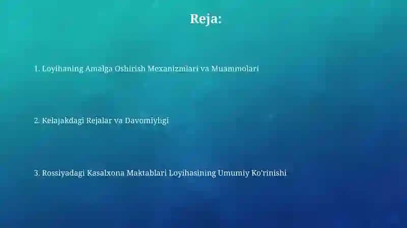 Rossiyadagi shifoxona maktablarining loyihasi 2
