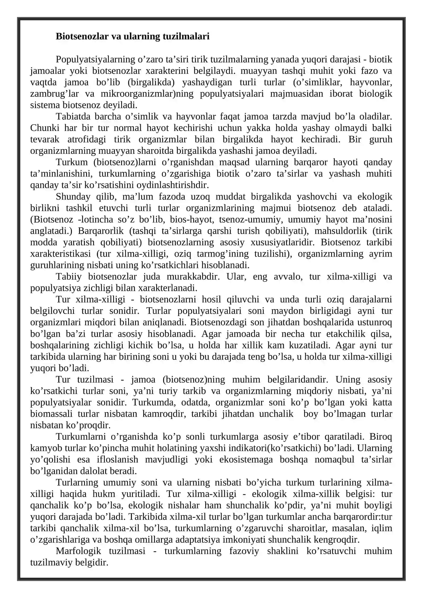 Biotsenozlar va Populyatsiya 2