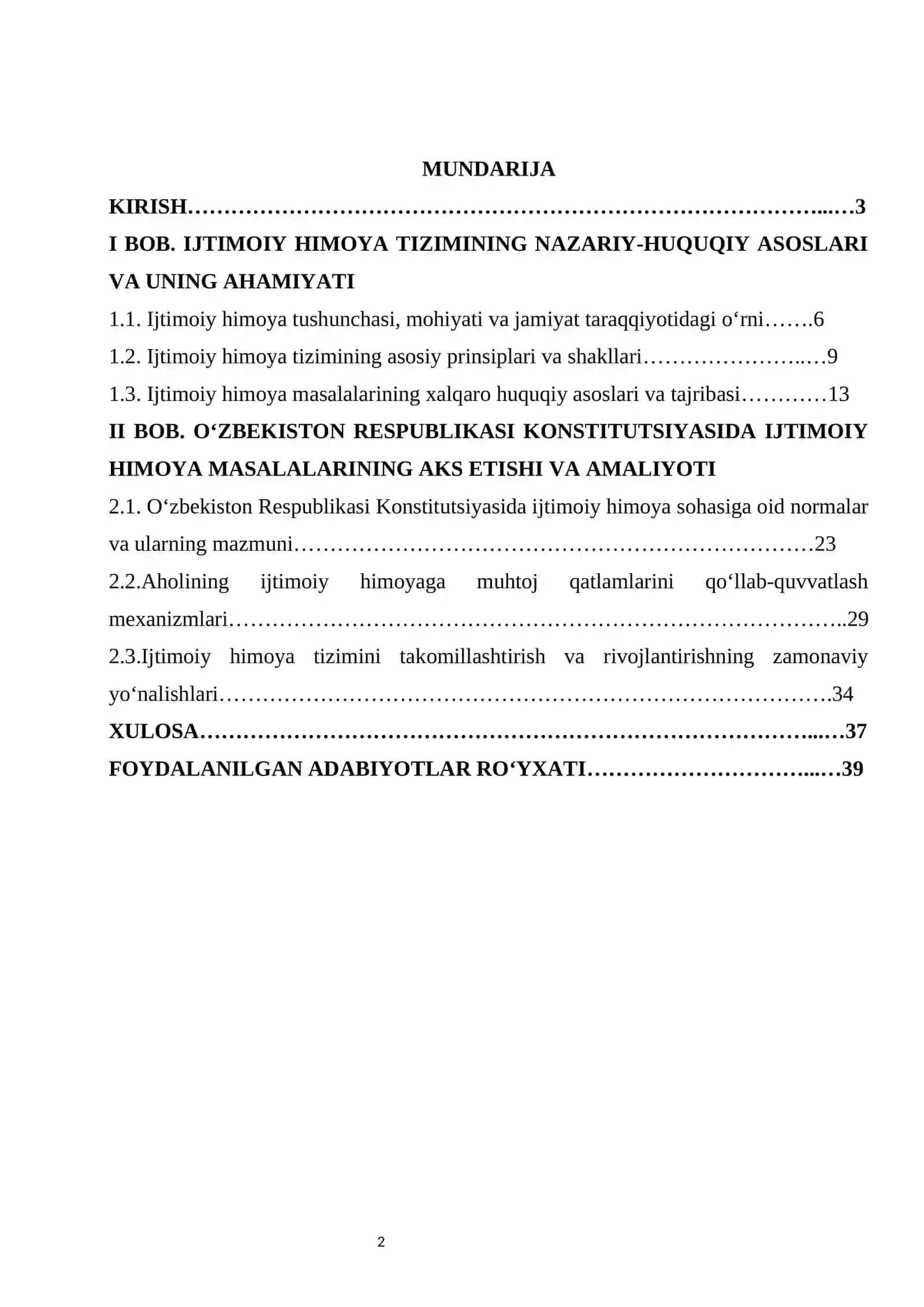 Konstitutsiyada ijtimoiy himoya masalalari kurs ishi 2