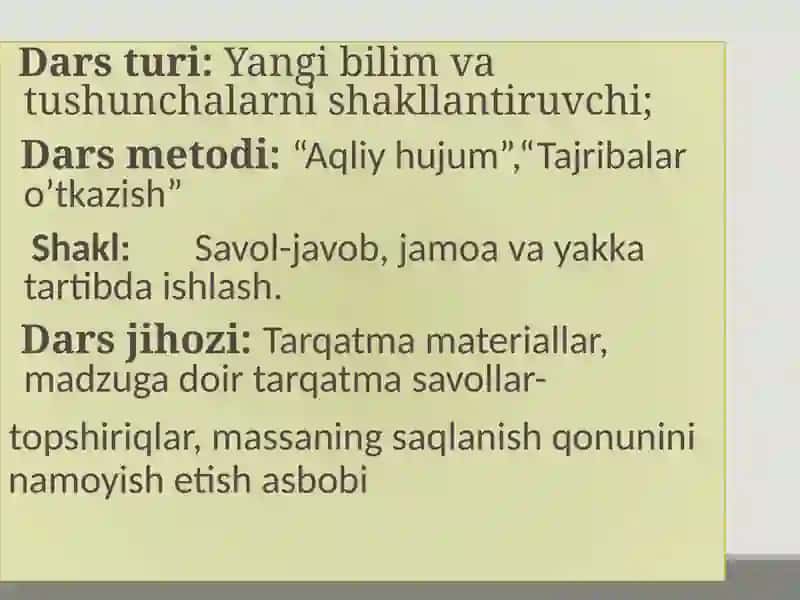 Massaning saqlanish qonuni 2
