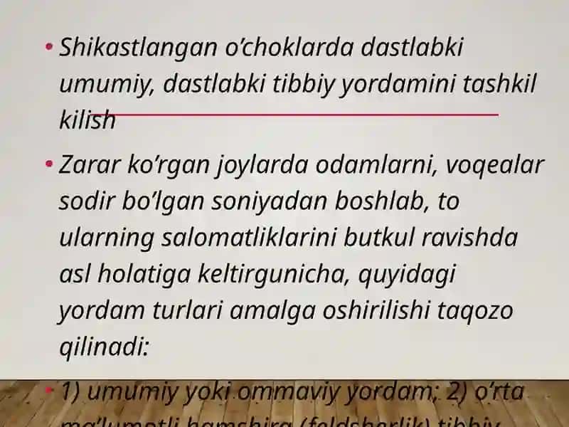 SHIKASTLANISH O’CHOQLARIDA DASTLABKI SHIFOKOR YORDAMINI TASHKIL QILISH. 2