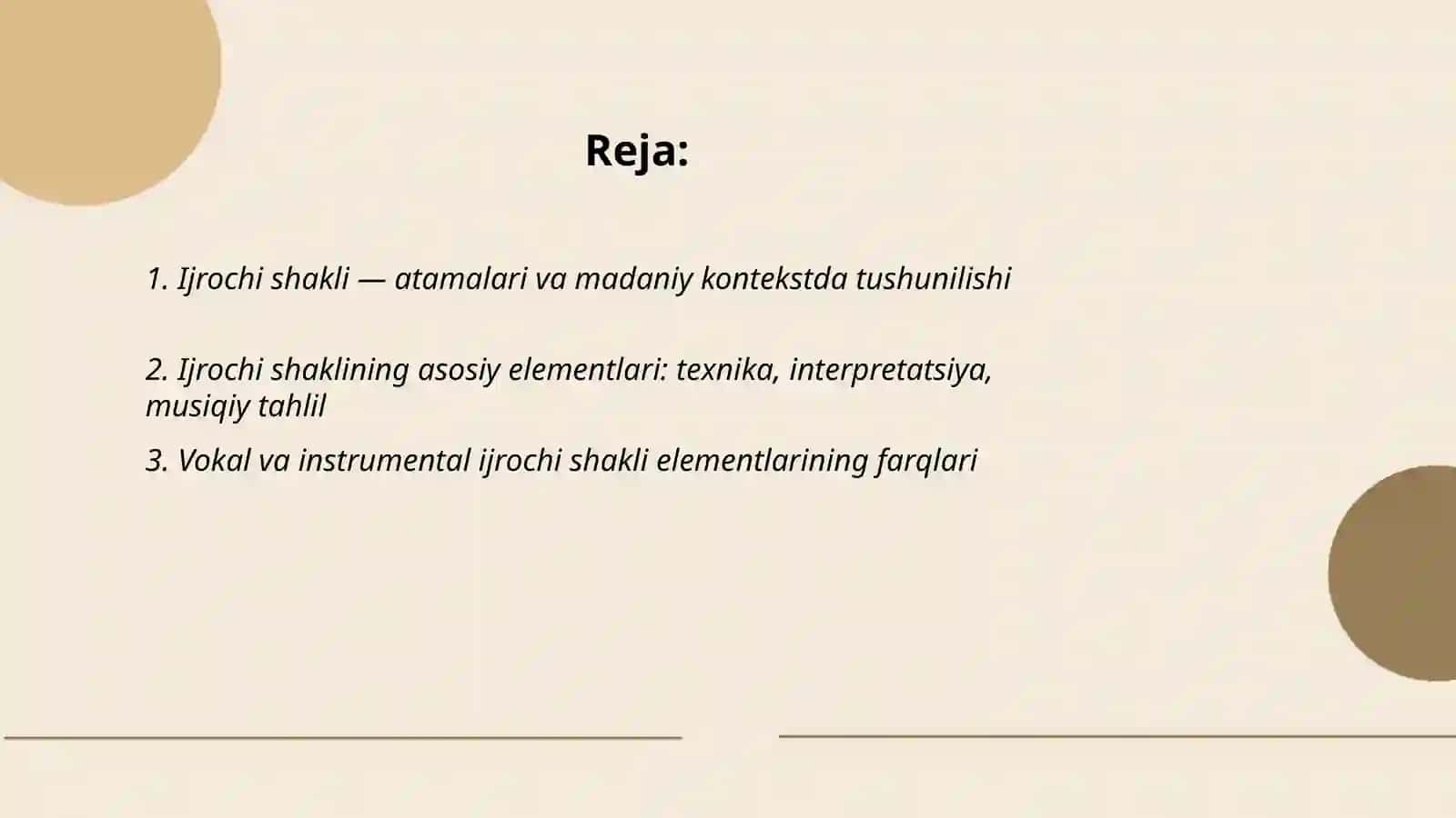 Ijrochi shakli va uning elementlari. Konkurs uslub muammolari 2