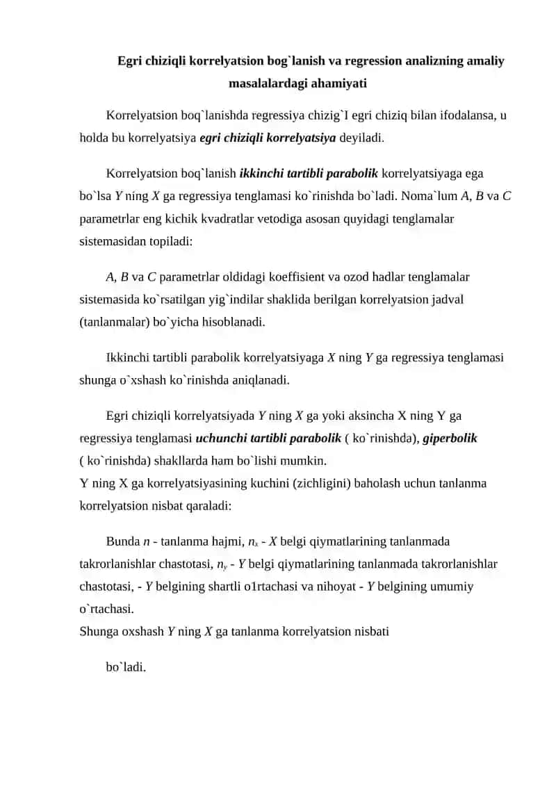 Egri chiziqli korrelyatsion 2