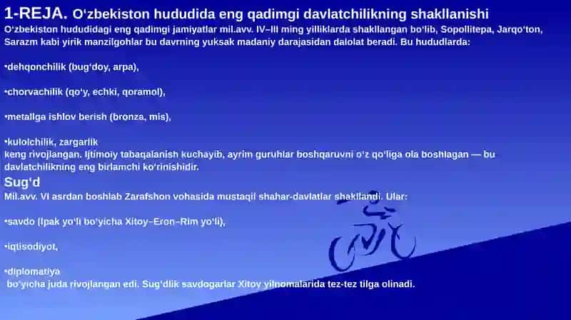 O’zbekistonning davlatchilik tarixi (Eng qadimgi davirdan 16 asr davlatchiligi) 2