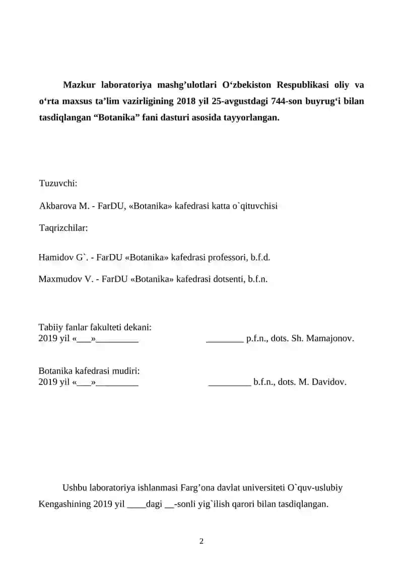 LABORATORIYA MASHG’ULOTLARI ISHLANMASI 2