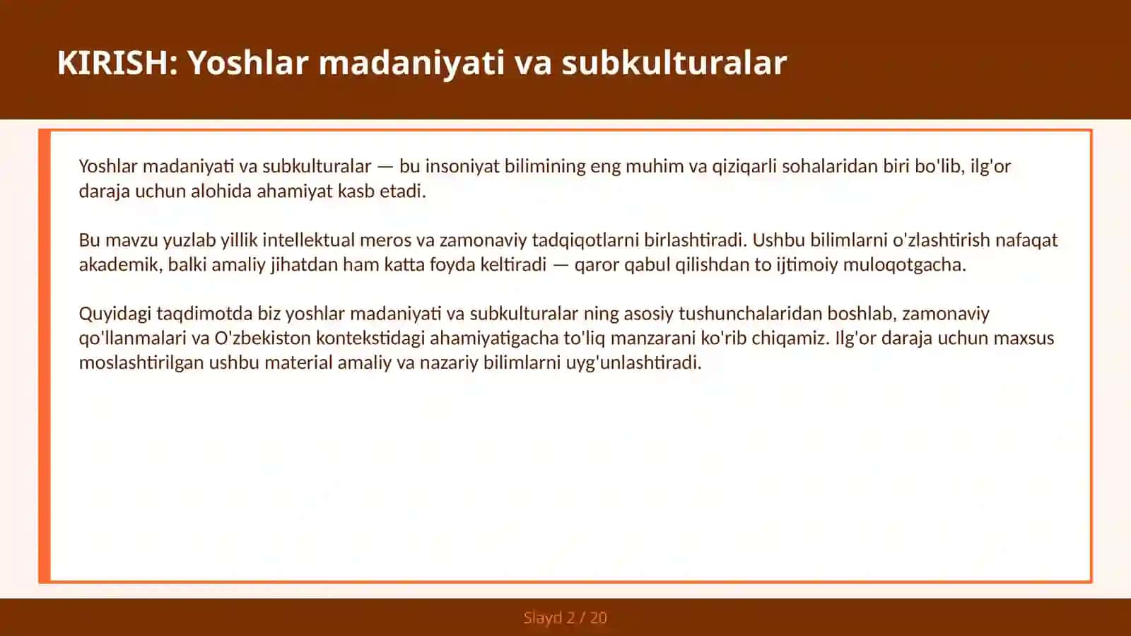 Yoshlar Madaniyati va Subkulturalar 2