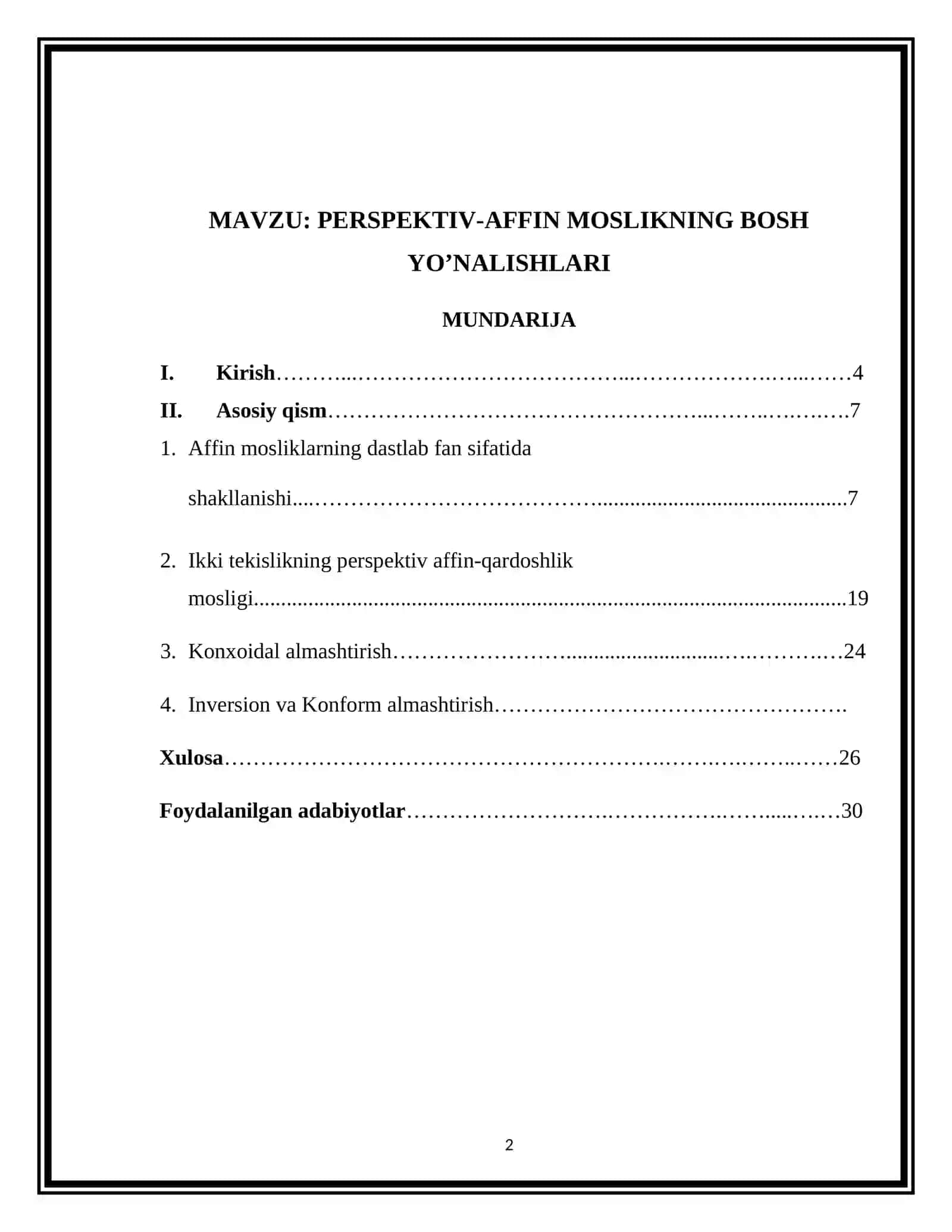 PERSPEKTIV-AFFIN MOSLIKNING BOSH YO’NALISHLARI 2