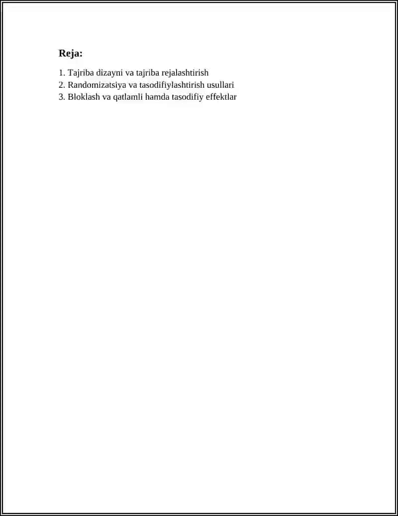 EKSPERIMENT VA MATEMATIK STATISTIKA ILMIY TADQIQOT USLUBLARI 2