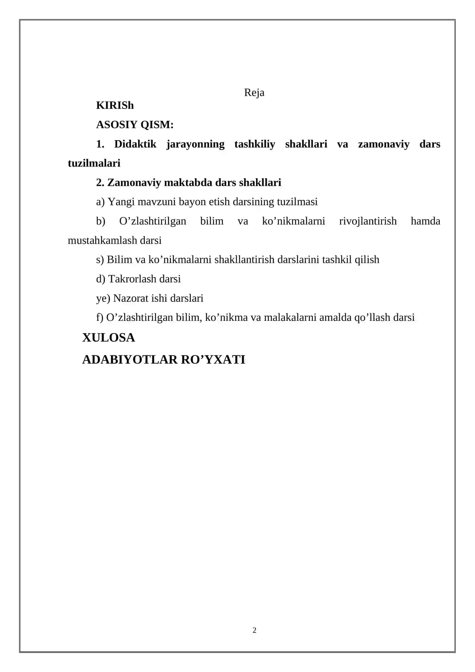 ZAMONAVIY MAKTABDA DARS 2