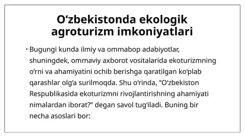 O‘zbekistonda ekologik agroturizm imkoniyatlari 2