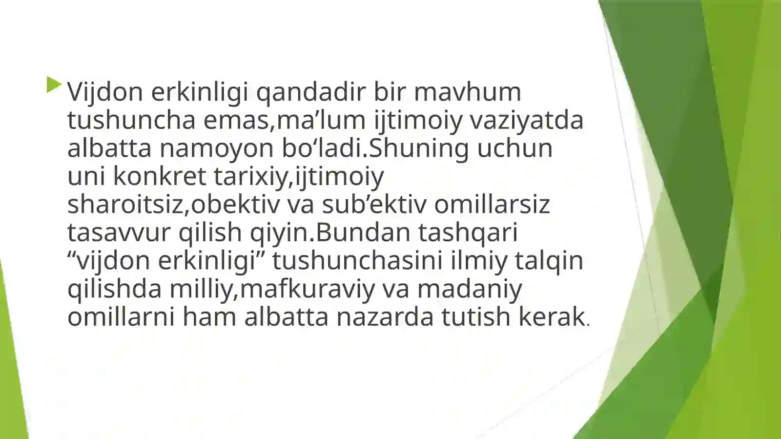 Vijdon va E’tiqod erkinligi. 2