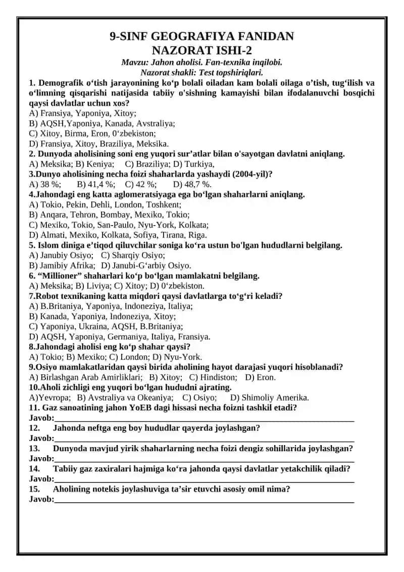 9-SINF GEOGRAFIYA FANIDAN NAZORAT ISHI-1 2