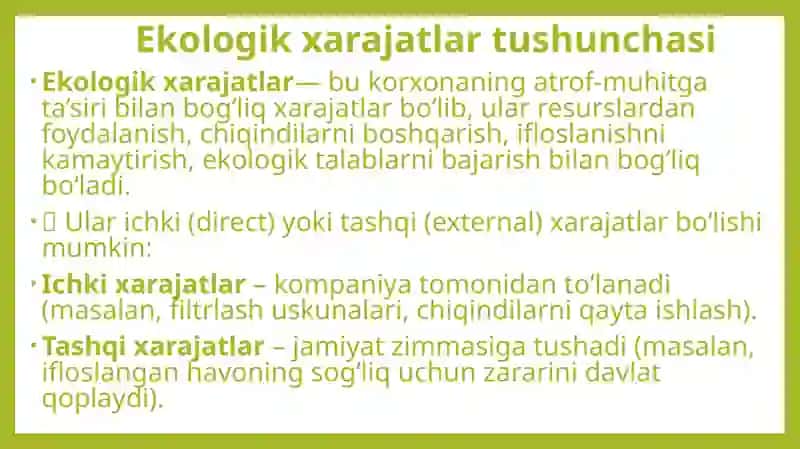 Ekologik xarajatlar 2