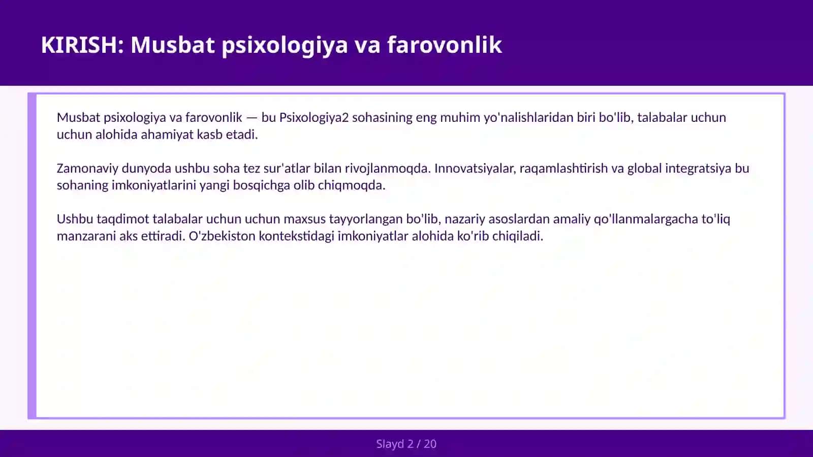 Musbat psixologiya va farovonlik 2