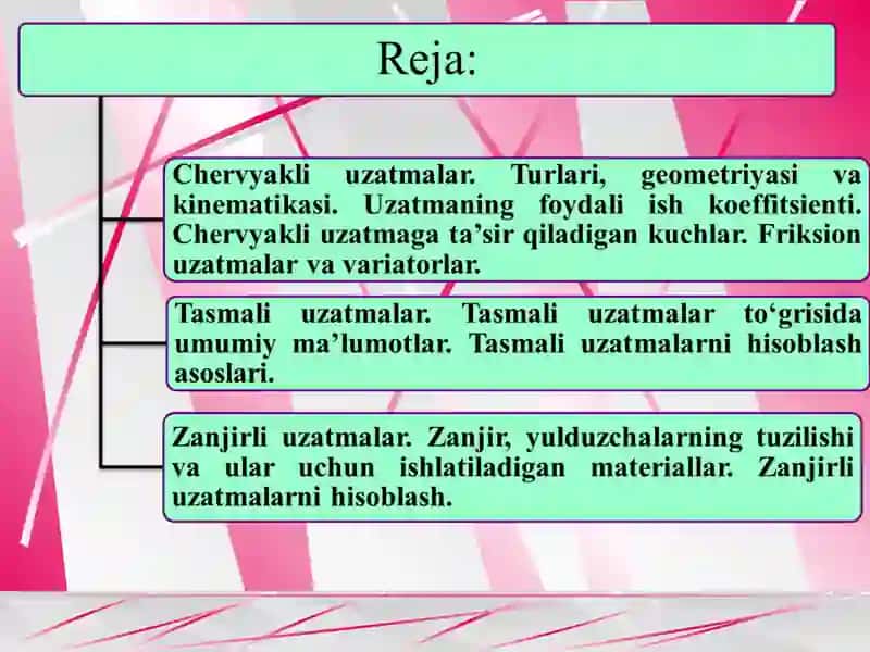 Zanjirli uzatmalarning asosiy tasnifi. 2
