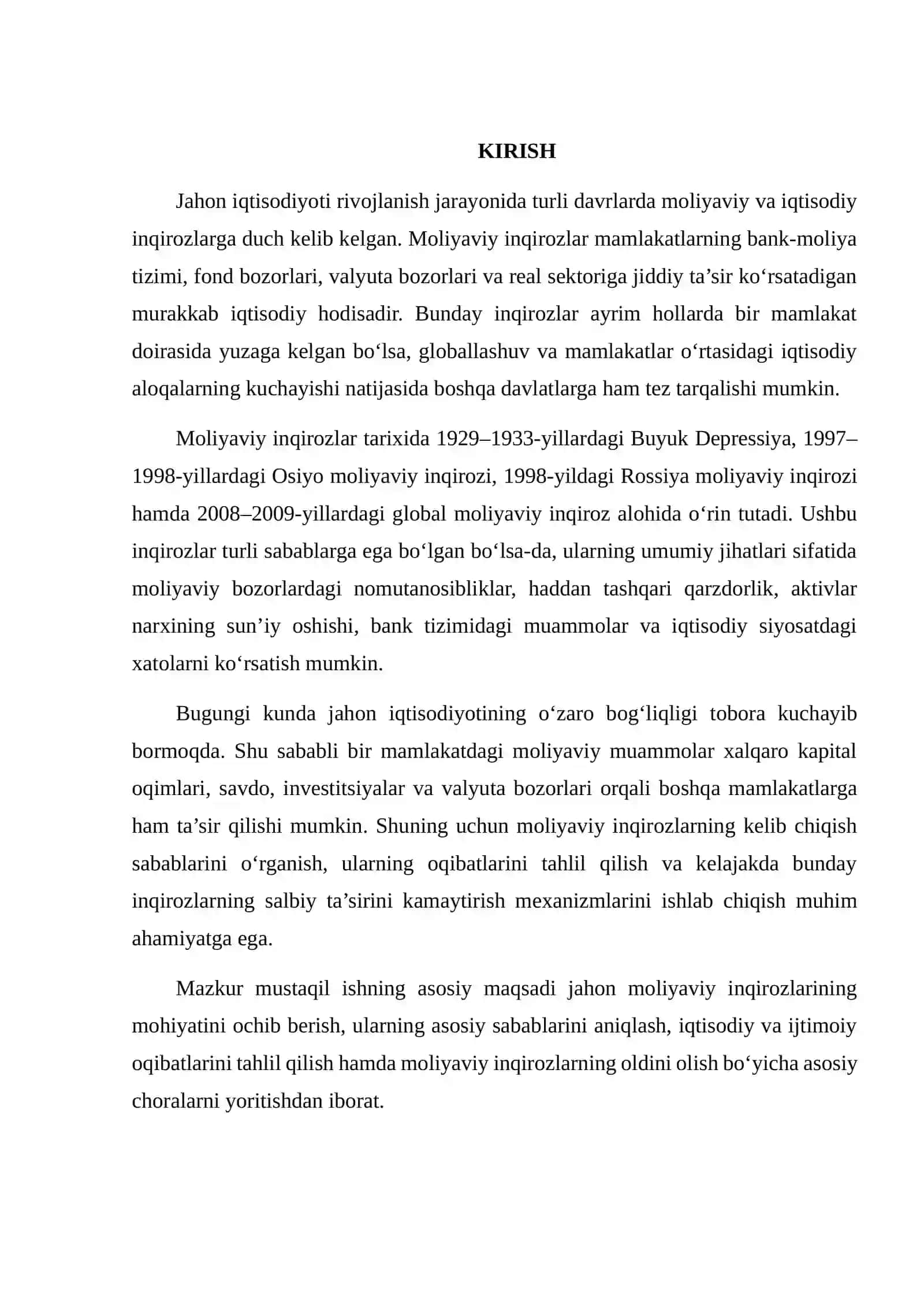 JAHON MOLIYAVIY INQIROZLARINING SABABLARI VA OQIBATLARI 2