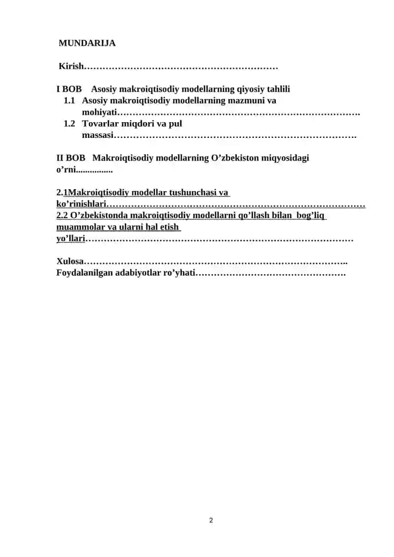 Asosiy makroiqtisodiy modellarning qiyosiy tahlili 2