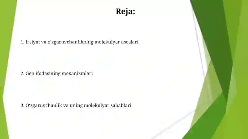 Irsiyat va õzgaruvchanlikning molekulyar asoslari 2