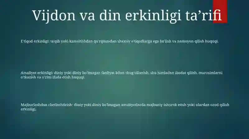 Vijdon Va E'Tiqod Erkinligining Ta'Rifi 2