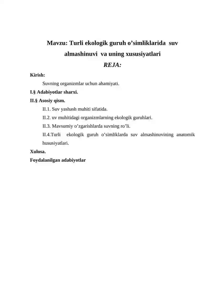 O’simliklarida suv almashinuvi va uning xususiyatlari 2